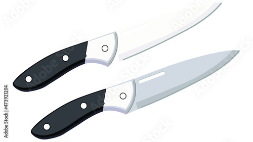 set of two realistic kitchen knives isolated on white background, Vector illustration, chef knife, Cutlery icon set