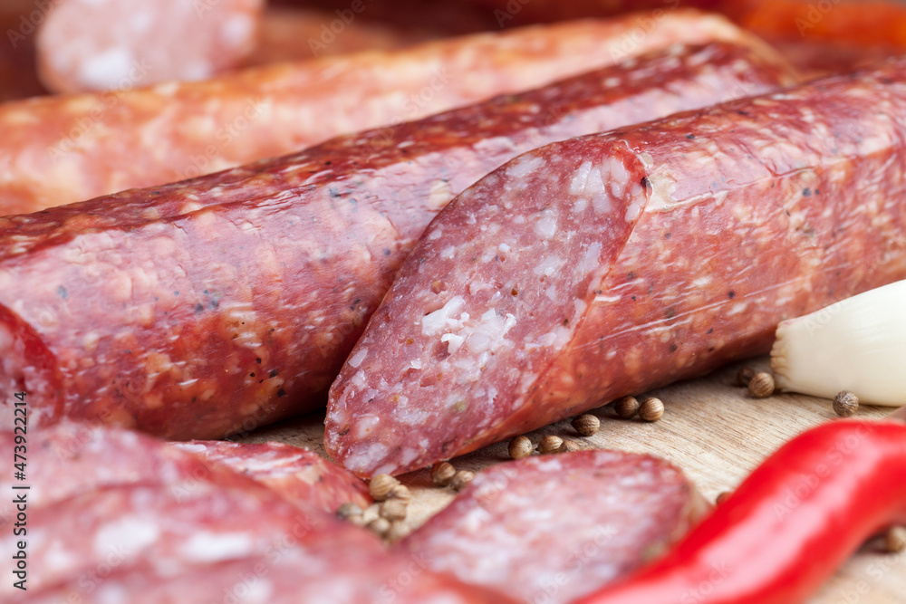 meat products in the form of sausage with lard meat products in the form of sausage with lard