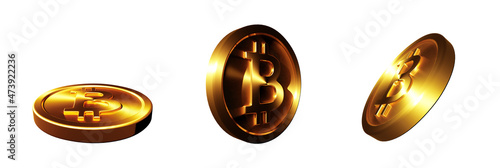 Bitcoin Cryptocurrency Golden Coin. 3D Illustration. Isolated on White Background.