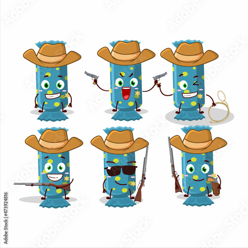 Cool cowboy blue long candy package cartoon character with a cute hat