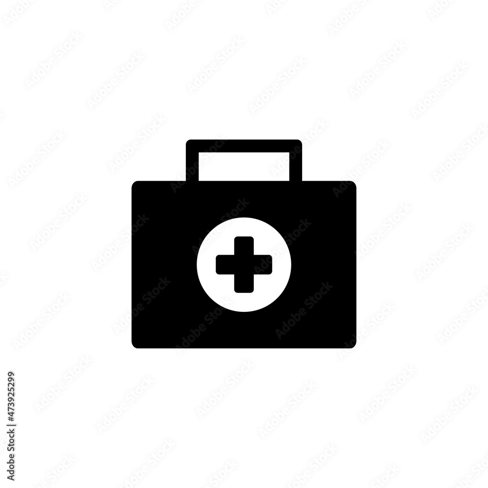 First aid kit icon vector. Medical bag for health symbol. Simple design on white background. First aid kit icon vector. Medical bag for health symbol. Simple design on white background.