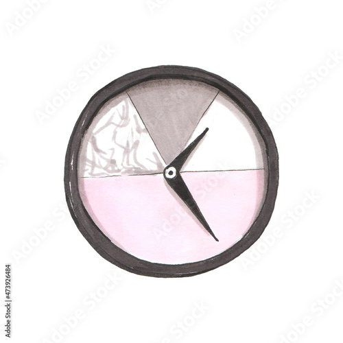 Hand drawn watercolor art. Modern designer wall-mounted room or office clock.
