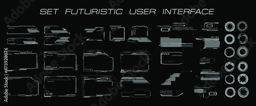 Set of futuristic user interface. dialog boxes, circles and targets. HUD elements for the user interface UI, GUI. Modern futuristic digital frames set. Cyber frames for HUD user interface