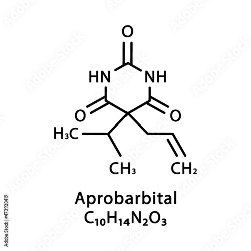 Aprobarbital molecular structure. Aprobarbitone skeletal chemical formula. Chemical molecular formula vector illustration