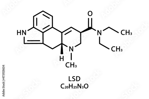 LSD molecular structure. Lysergic acid diethylamide skeletal chemical formula. Chemical molecular formula vector illustration photo