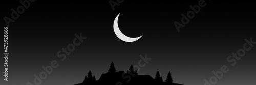 silhouette of tree on top of hill at night vector illustration good for wallpaper, background, banner, backdrop, tourism, and design template