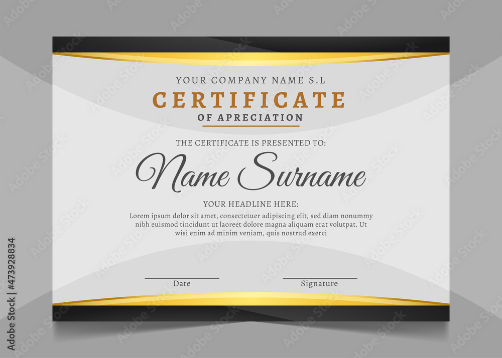black and gold certificate template design for your business