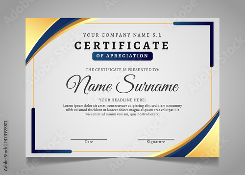 gold certificate template design for appreciation
