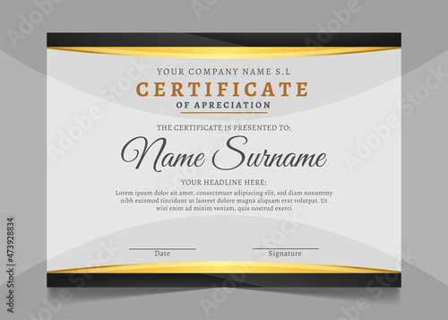 black and gold certificate template design for your business