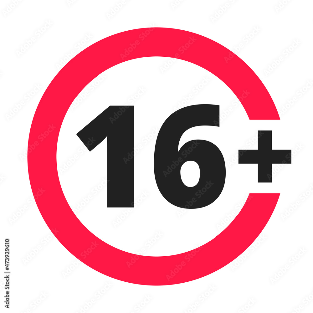 Under 16 forbidden round icon sign vector illustration. Sixteen or older persons adult content 16 plus only rating isolated on white background. Under 16 forbidden round icon sign vector illustration. Sixteen or older persons adult content 16 plus only rating isolated on white background.
