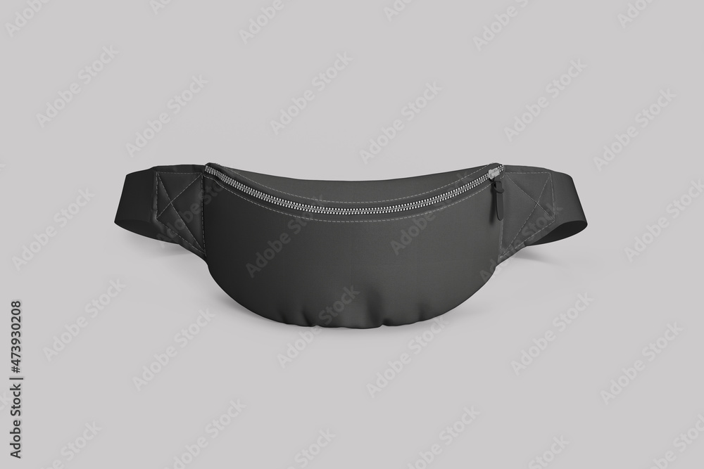 Waist bag, belt pouch or fanny pack, 3D realistic isolated mockup template.  Modern white and black