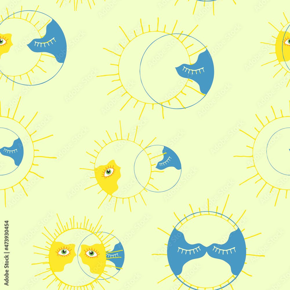 Contours of the sun and moon, seamless pattern Contours of the sun and moon, seamless pattern