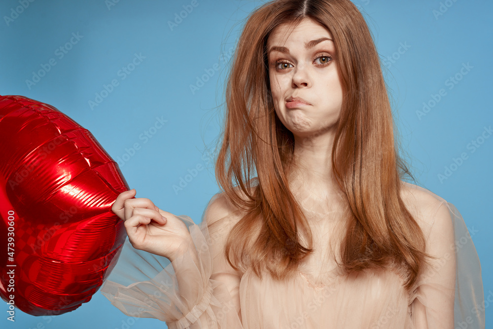 portrait of a woman heart balloon holiday Valentine's Day isolated background