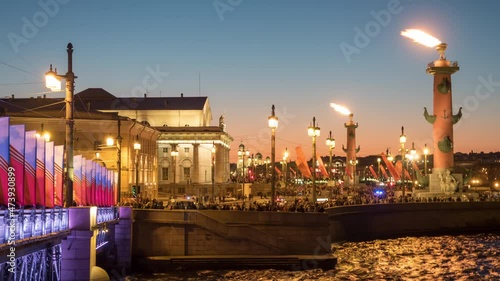 Fire on Rostral Columns. St. Petersburg Russia