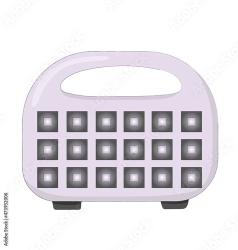 Nice cartoon waffle iron. An electrical device for a fairy-tale character or doll. Toy kitchen. Hand drawn vector illustration