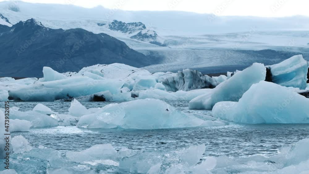 Close up of glacial ice floating in Jokulsarlon Glacier Lagoon, Iceland. Static shot. Close up of glacial ice floating in Jokulsarlon Glacier Lagoon, Iceland. Static shot.