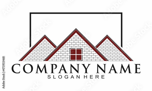 House with brick wall logo design