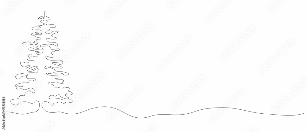 the silhouette of a tree in the style of one line. a hand-drawn winter tree isolated on a white background. a banner with a place for the text. for print, holiday ideas. vector art illustration. the silhouette of a tree in the style of one line. a hand-drawn winter tree isolated on a white background. a banner with a place for the text. for print, holiday ideas. vector art illustration.