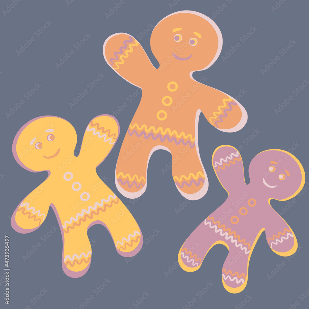 Illustration a square background - a gingerbread man, a festive curly cookie. Design element Illustration a square background - a gingerbread man, a festive curly cookie. Design element