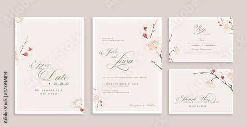 Wedding Invitation Set with red and white flower