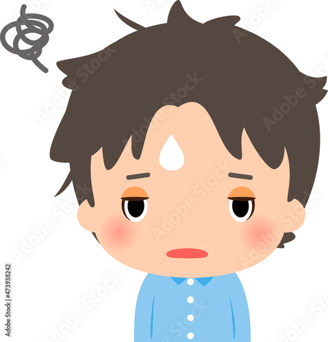 髪に寝ぐせが付いたパジャマ姿の男性