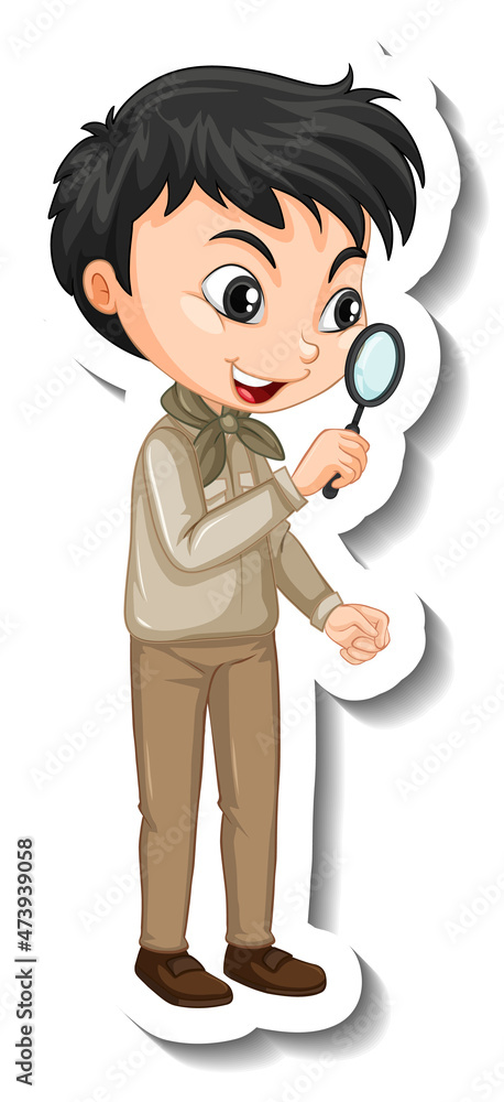 Boy in safari outfit cartoon character sticker Boy in safari outfit cartoon character sticker