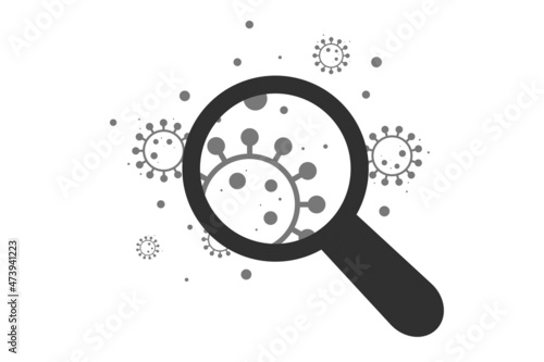 Virus and bacteria under magnifying glass icon vector on white background