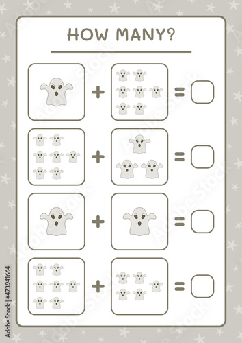 How many Ghost  game for children. Vector illustration  printable worksheet