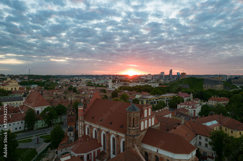 Aerial summer spring evening sunset view in sunny Vilnius old town Aerial summer spring evening sunset view in sunny Vilnius old town