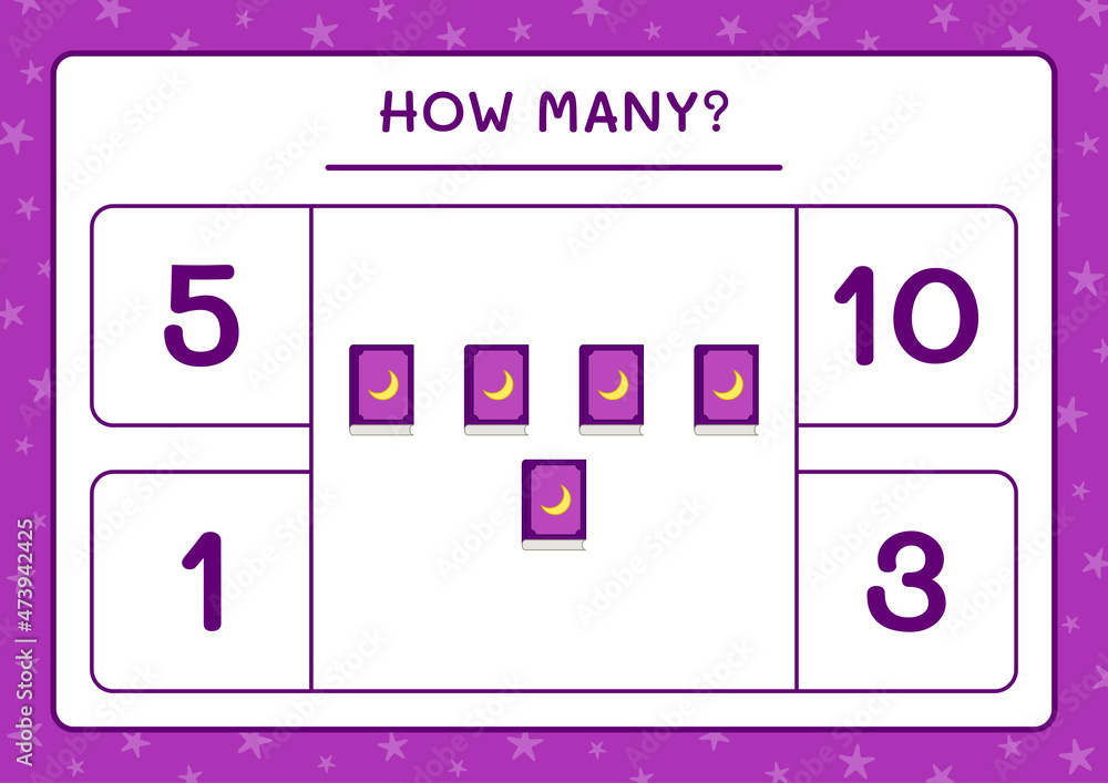 How many Book, game for children. Vector illustration, printable worksheet How many Book, game for children. Vector illustration, printable worksheet