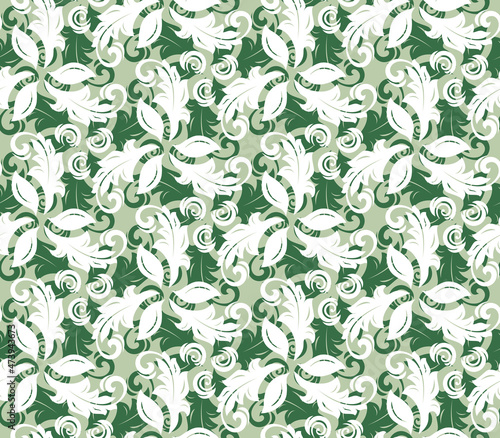 Floral ornament. Seamless abstract classic green and white background with flowers. Pattern with repeating floral elements. Ornament for fabric  wallpaper and packaging