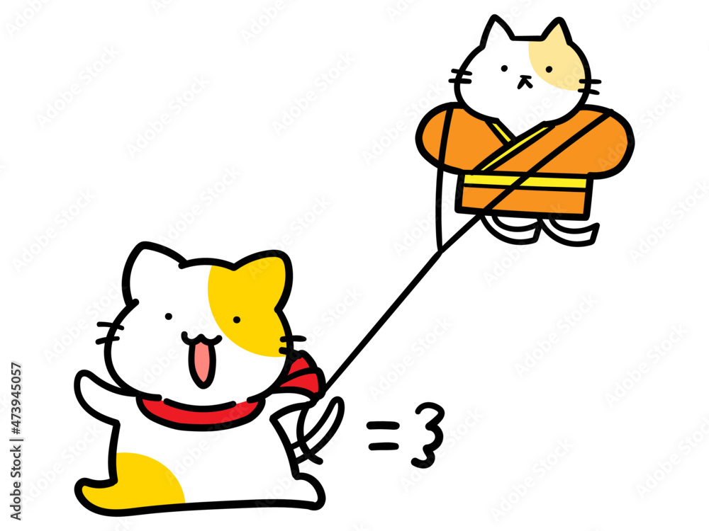 凧揚げをして遊ぶかわいいねこのキャラクターの手書き風イラスト Stock ベクター Adobe Stock 凧揚げをして遊ぶかわいいねこのキャラクターの手書き風イラスト Stock ベクター Adobe Stock