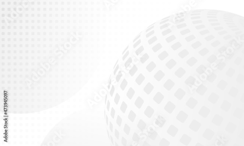 Abstract background with spheres and halftone squares. Grey and white backdrop