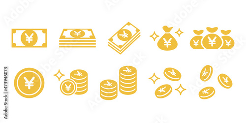 お金、お札、マネー、日本円のベクターアイコンイラスト金色 photo