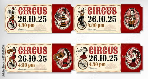Vintage Circus Ticket With Band Musicians. Vector Illustration.