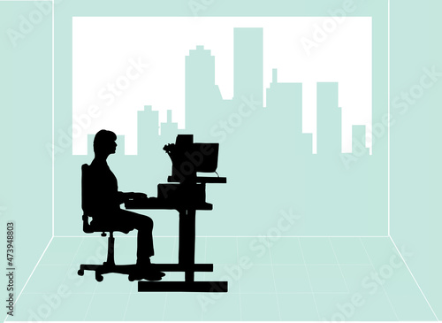 Silhouette of woman in a business office color vector illustration