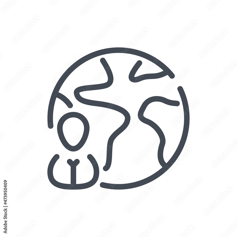 Person with planet Earth line icon. Population of the Earth vector outline sign. Person with planet Earth line icon. Population of the Earth vector outline sign.