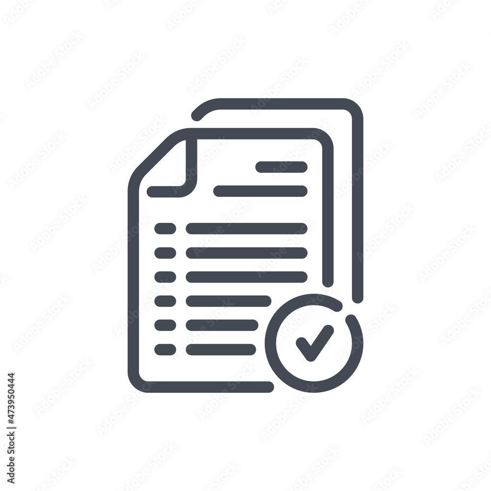 File and Documents with check mark line icon. Approved document vector outline sign. File and Documents with check mark line icon. Approved document vector outline sign.
