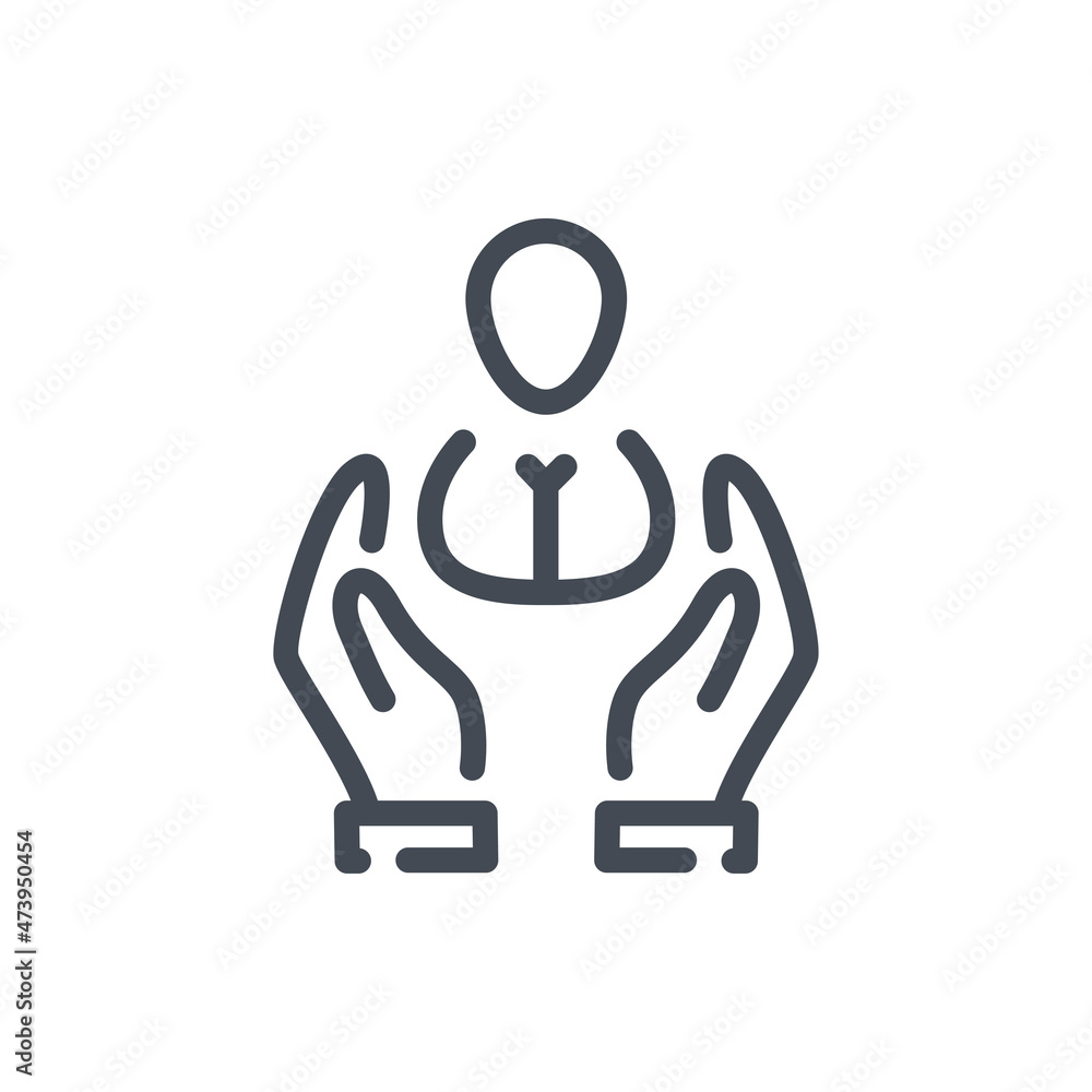 Hands with person line icon. Customer care vector outline sign. Hands with person line icon. Customer care vector outline sign.