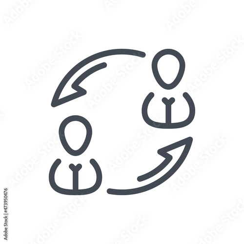 Two persons and switch arrows line icon. Employee replacement and Staff change vector outline sign.