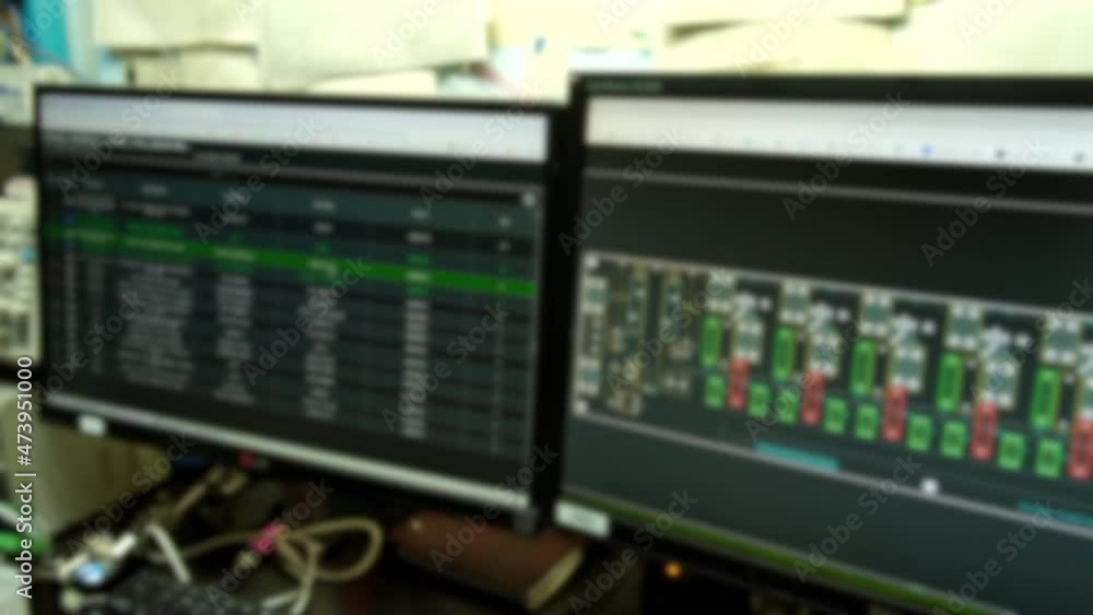 Blurred background, monitor screens in a repair shop. Blurred background, monitor screens in a repair shop.