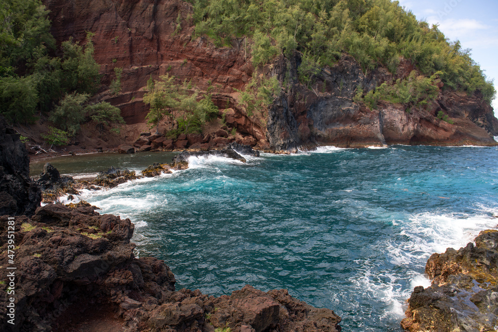 Sea Wave and rock, summer beach background.