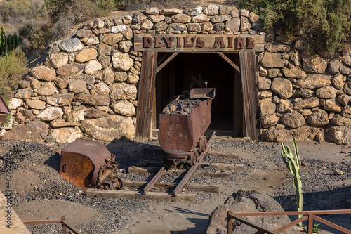 View of a coal mine on Oasys - Mini Hollywood, a Spanish Western-styled theme park, outside Western cowboys scenario, town with traditional stores, Alméria Taberna desert photo