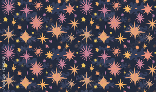 Set star celestial seamless pattern background. Drawing element collection flat cartoon. Space sky abstract.