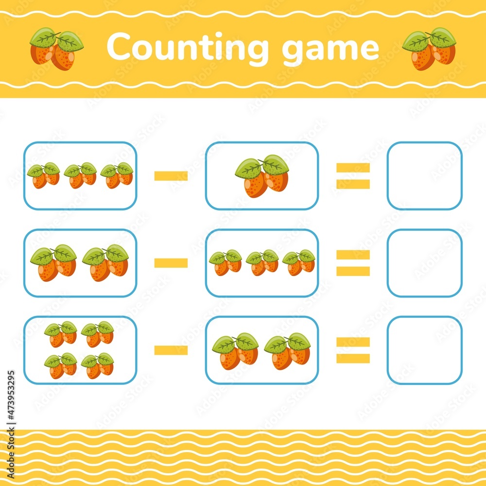 Apricot. Fruit. Counting Game for Children card. Bright vector illustration