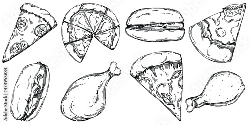 Fast food vector isolated. Engraved style illustration. Detailed product sketch.The best for design logo, menu, label, icon, stamp.