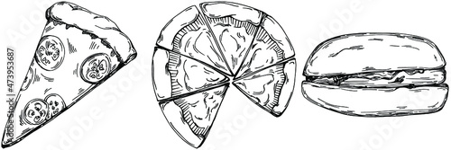 Fast food vector isolated. Engraved style illustration. Detailed product sketch.The best for design logo, menu, label, icon, stamp.