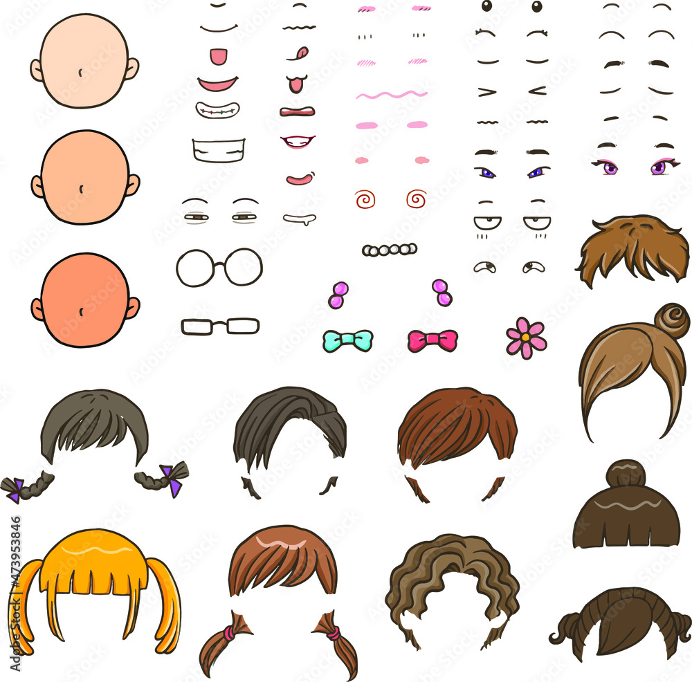 Anime Female Characters Facial Kawaii Expressions Manga Woman Mouth Eyes  And Eyebrows Vector Illustration Set Cartoon Anime Girls Emotions Stock  Illustration - Download Image Now - iStock