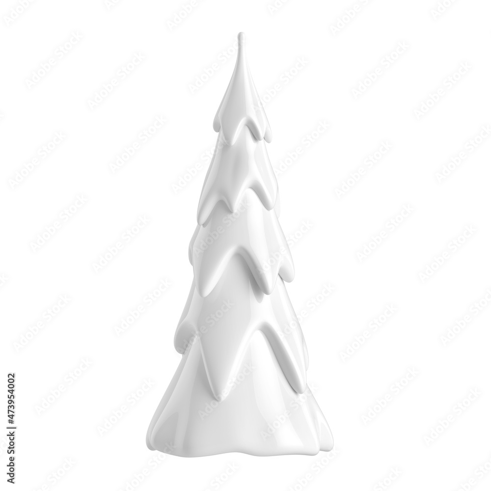Christmas trees in the snow. Isolated over white background. 3D illustration