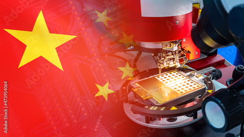 China high-tech. Flag of PR...